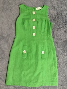 Eliza J Green Linen Dress w/ Abalone Buttons